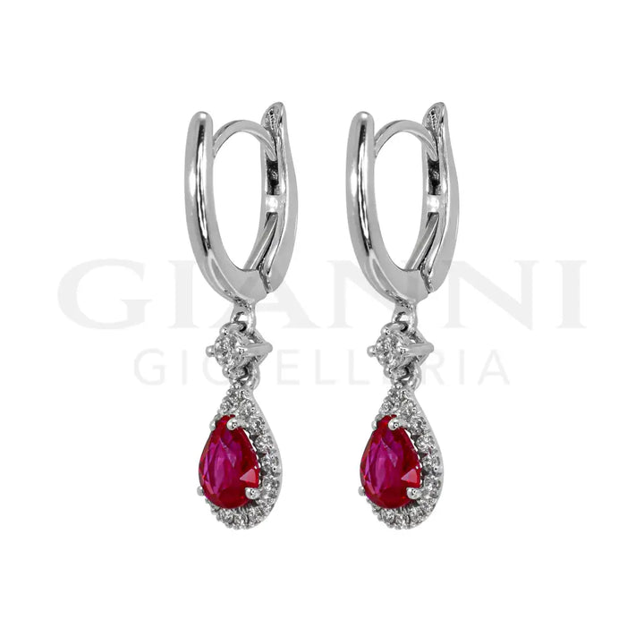 Orecchini Crivelli - Pendenti con Rubino e Diamanti in Oro Bianco - Orecchini