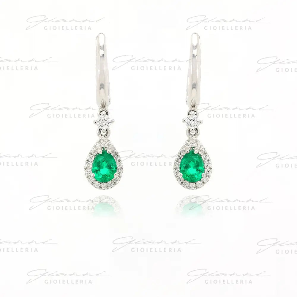 Orecchini Crivelli - Pendenti con Smeraldo e Diamanti in Oro Bianco Orecchini