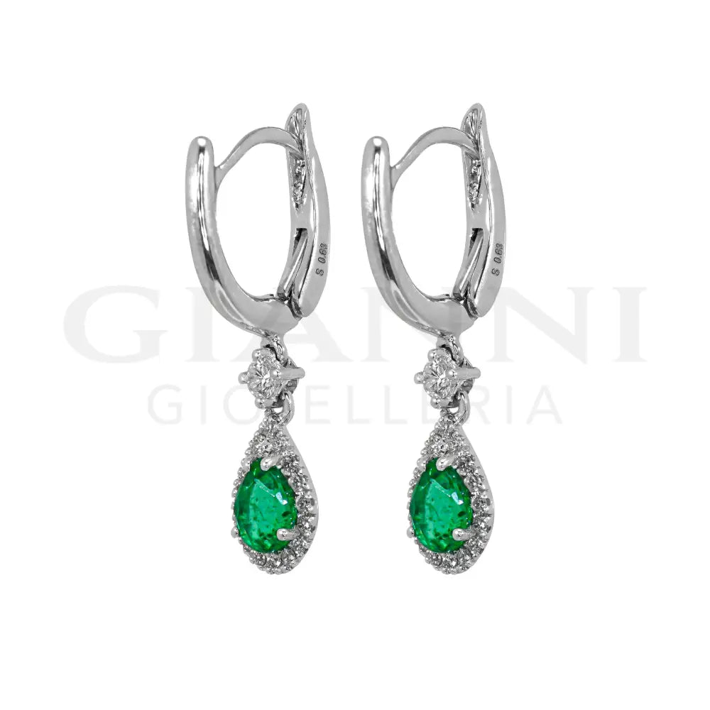 Orecchini Crivelli - Pendenti con Smeraldo e Diamanti in Oro Bianco - Orecchini