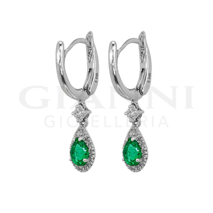 Orecchini Crivelli - Pendenti con Smeraldo e Diamanti in Oro Bianco - Orecchini