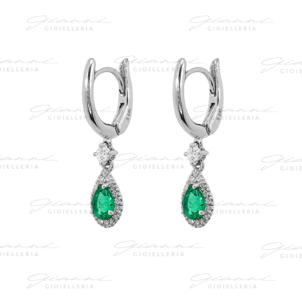Orecchini Crivelli - Pendenti con Smeraldo e Diamanti in Oro Bianco Orecchini