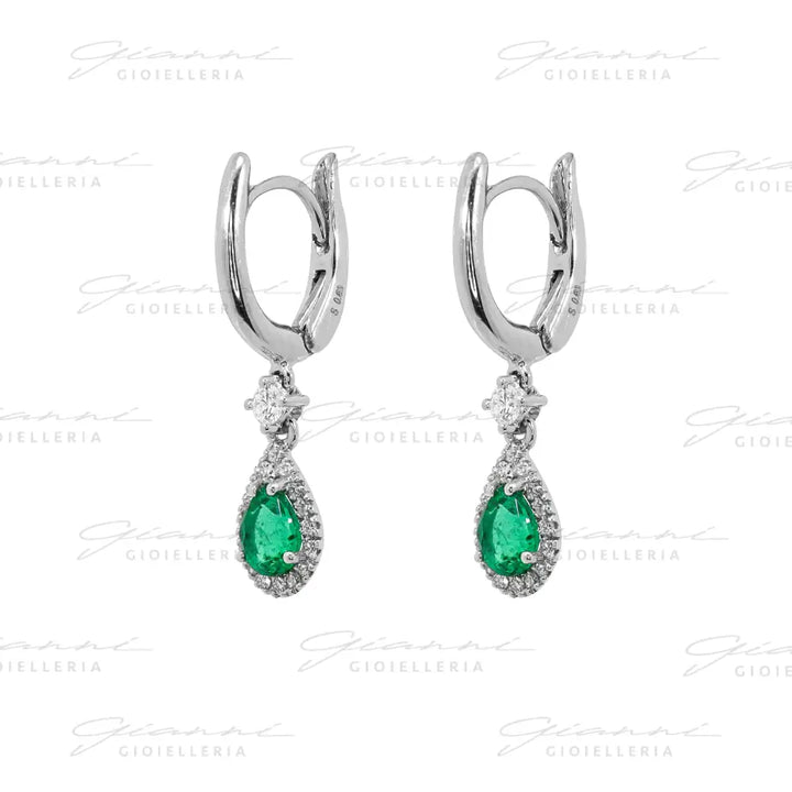 Orecchini Crivelli - Pendenti con Smeraldo e Diamanti in Oro Bianco Orecchini