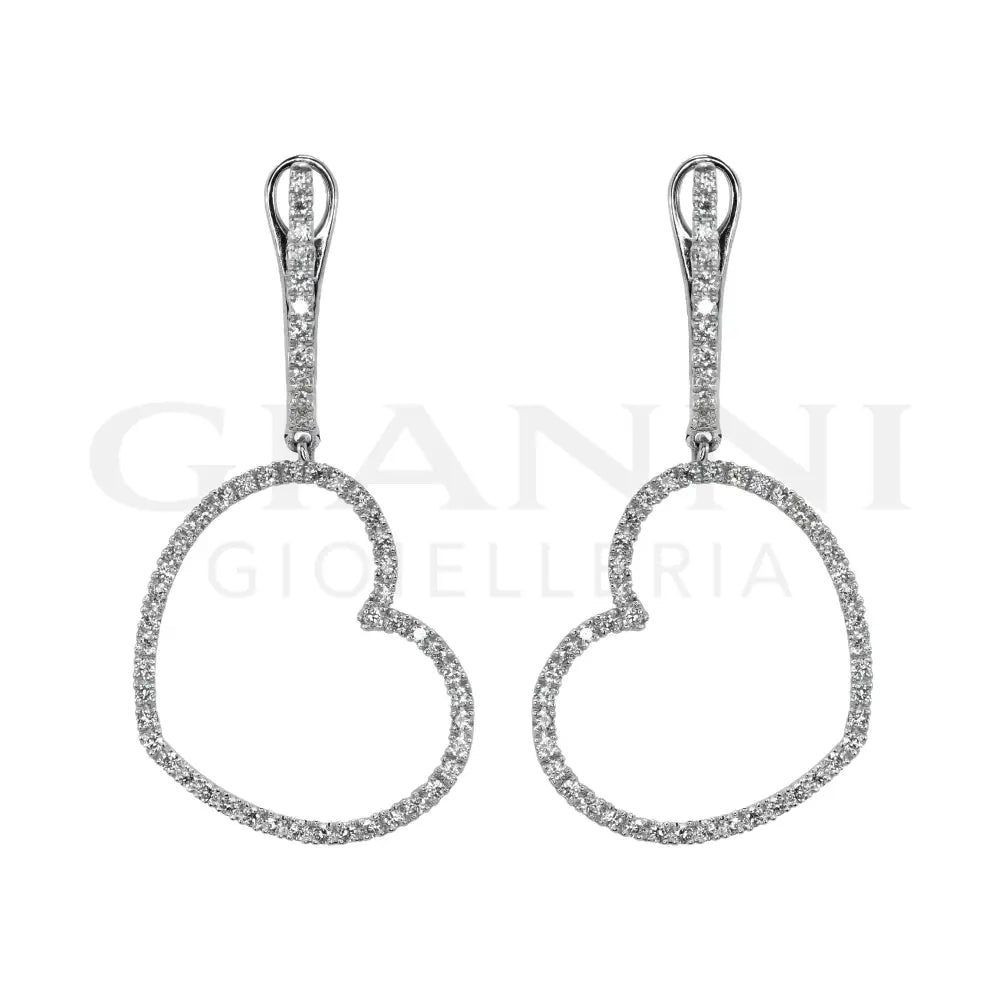 Orecchini Crivelli - Pendenti Fantasia a Cuore con Diamanti in Oro Bianco - Orecchini
