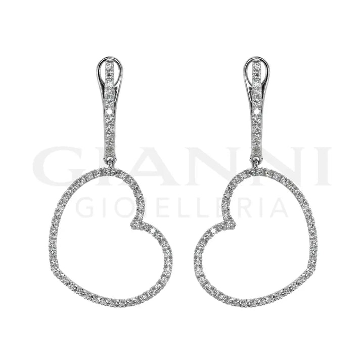 Orecchini Crivelli - Pendenti Fantasia a Cuore con Diamanti in Oro Bianco - Orecchini