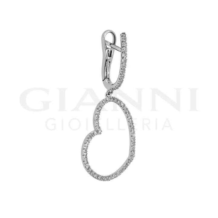 Orecchini Crivelli - Pendenti Fantasia a Cuore con Diamanti in Oro Bianco - Orecchini