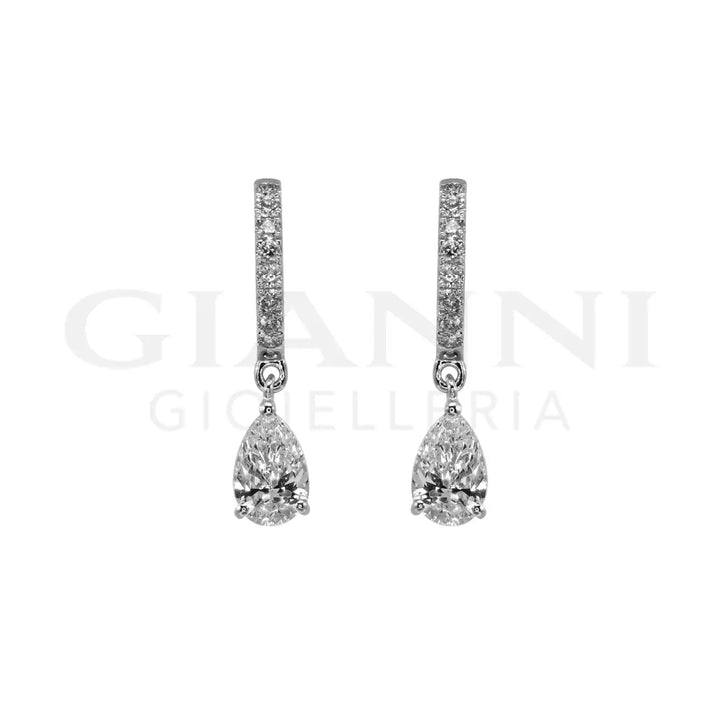 Orecchini Crivelli - Pendenti in Oro Bianco con Diamanti taglio Brillante e taglio Goccia Orecchini