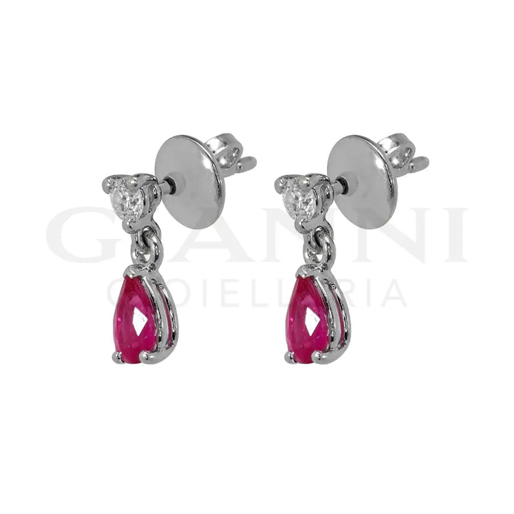 Orecchini Crivelli - Pendenti in Oro Bianco con Rubino e Diamante Orecchini