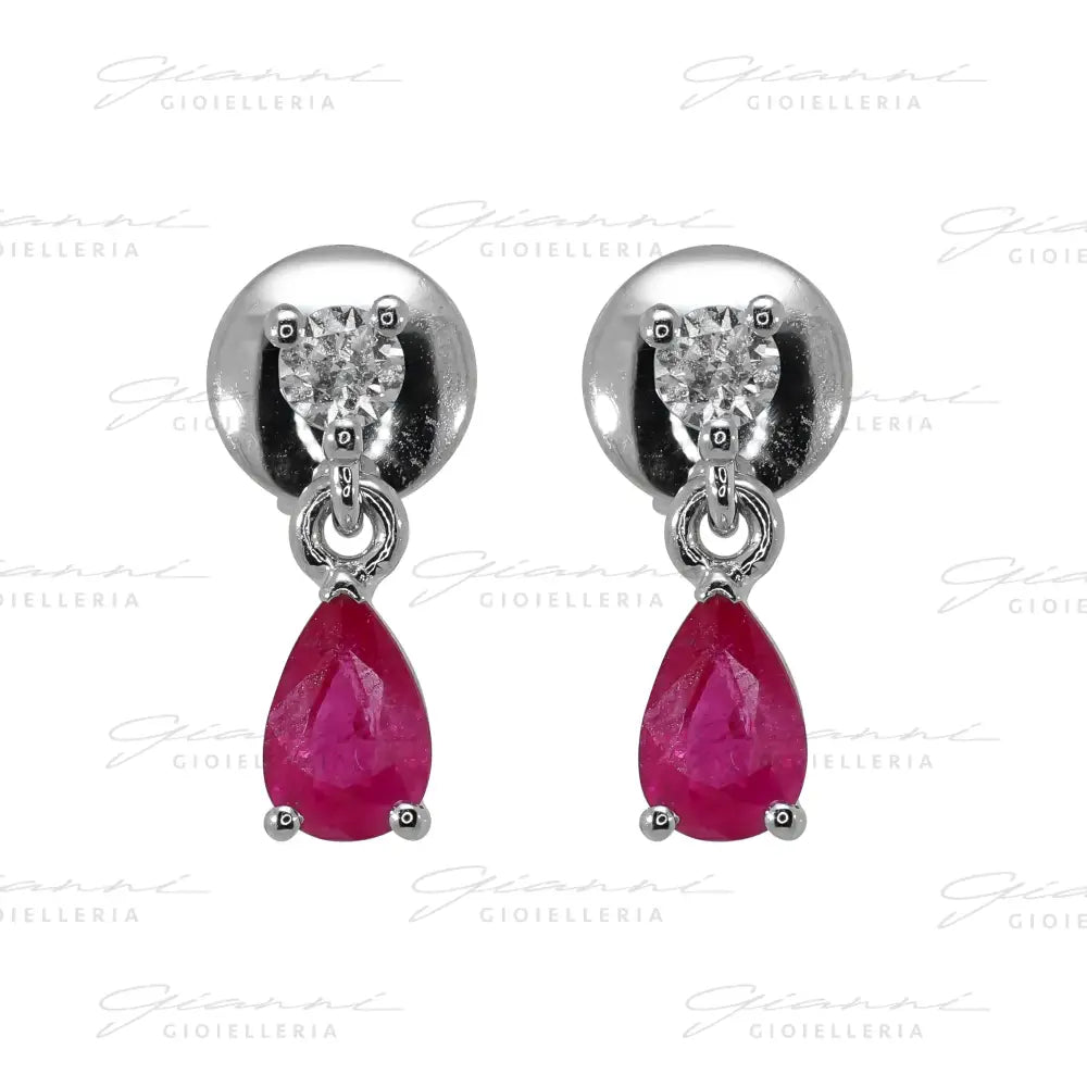Orecchini Crivelli - Pendenti in Oro Bianco con Rubino e Diamante Orecchini