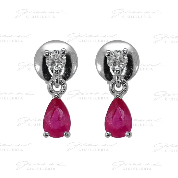 Orecchini Crivelli - Pendenti in Oro Bianco con Rubino e Diamante Orecchini