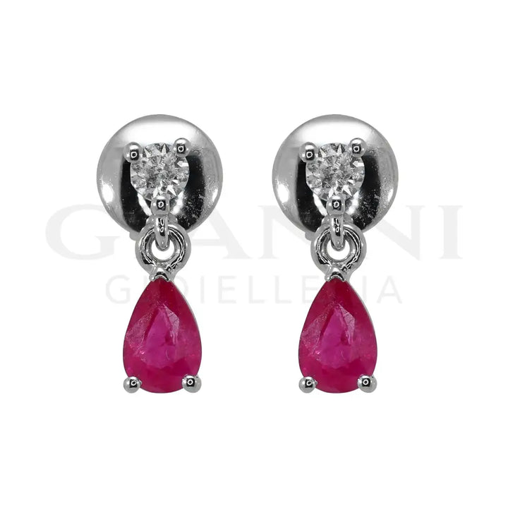 Orecchini Crivelli - Pendenti in Oro Bianco con Rubino e Diamante Orecchini