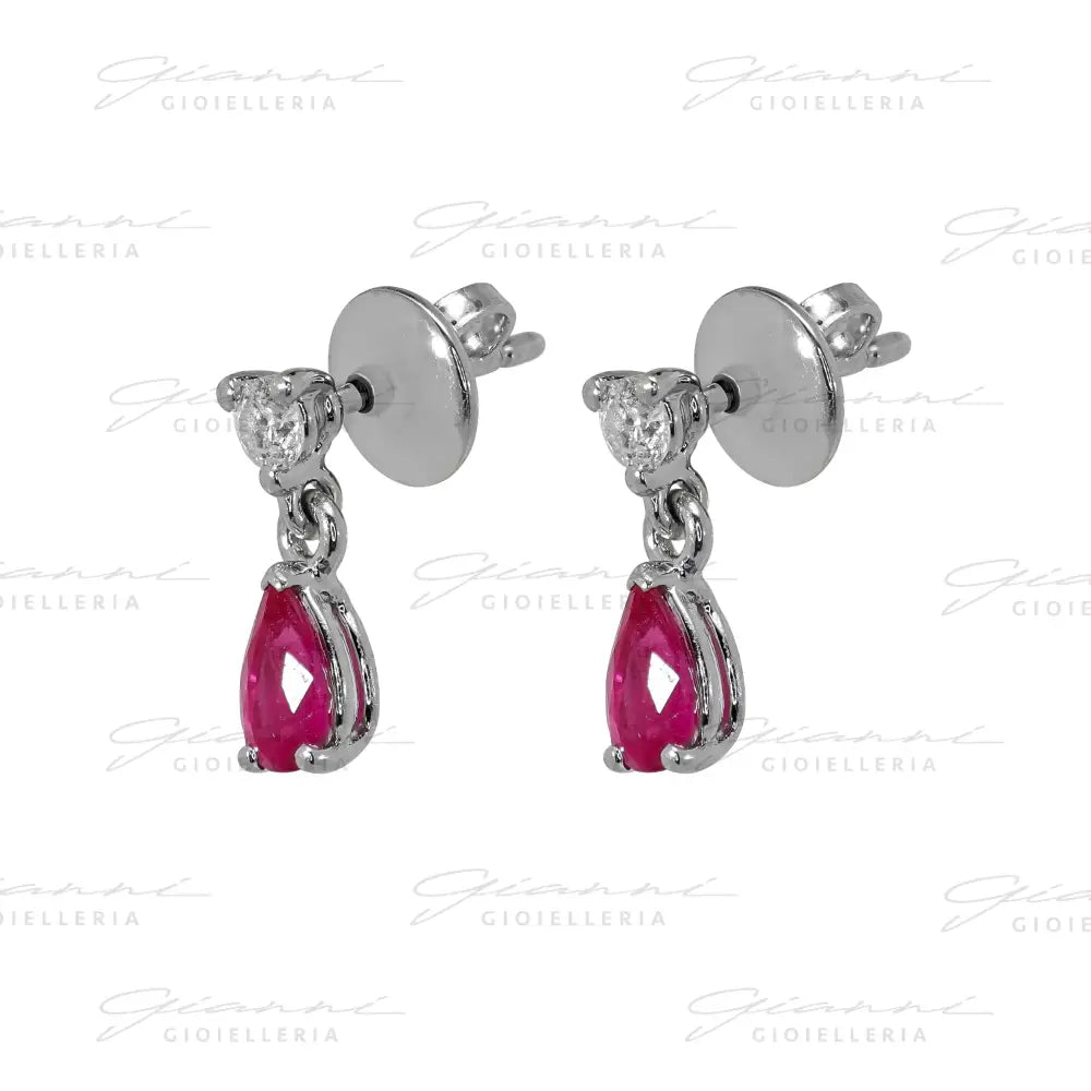 Orecchini Crivelli - Pendenti in Oro Bianco con Rubino e Diamante Orecchini