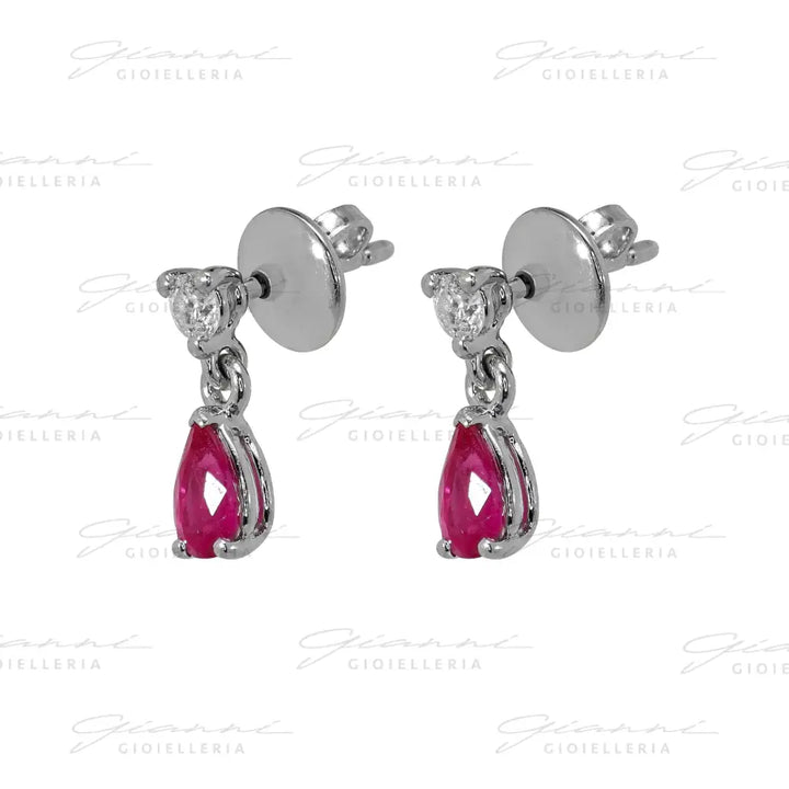 Orecchini Crivelli - Pendenti in Oro Bianco con Rubino e Diamante Orecchini