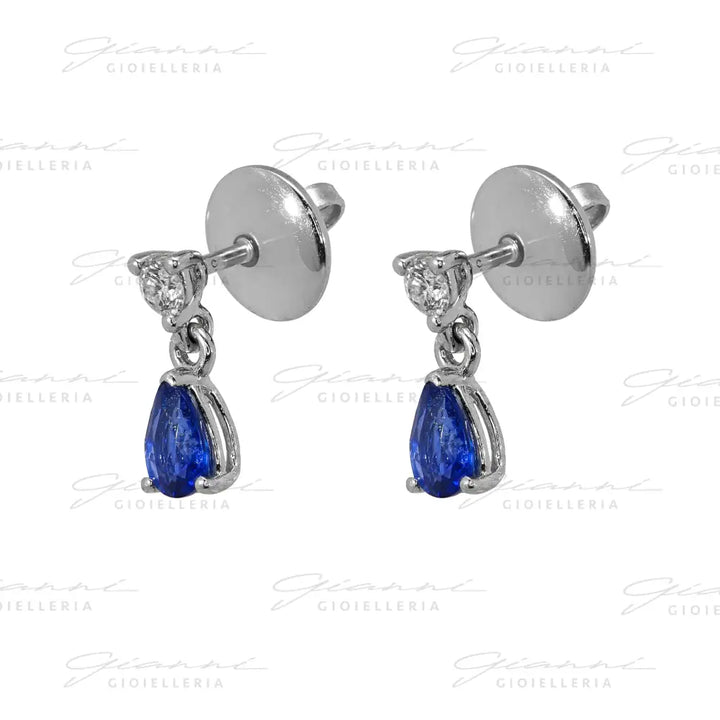 Orecchini Crivelli - Pendenti in Oro Bianco con Zaffiro e Diamanti Orecchini