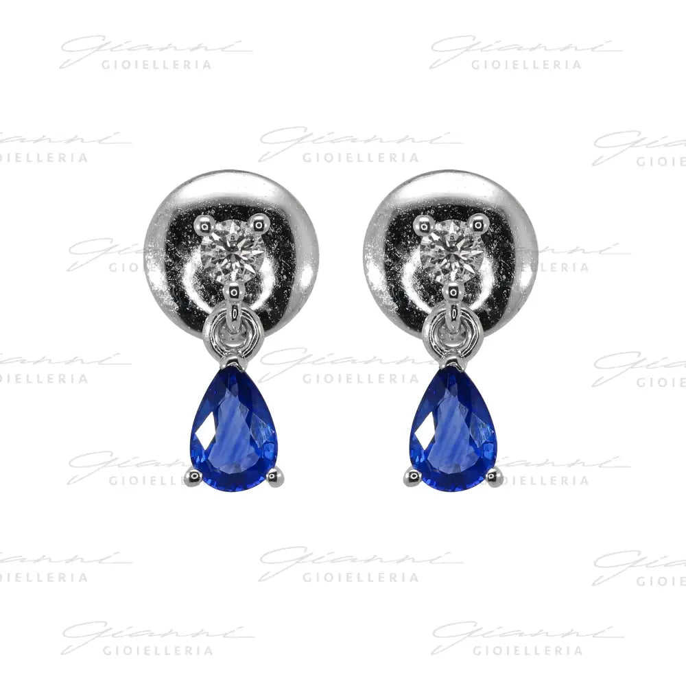Orecchini Crivelli - Pendenti in Oro Bianco con Zaffiro e Diamanti Orecchini