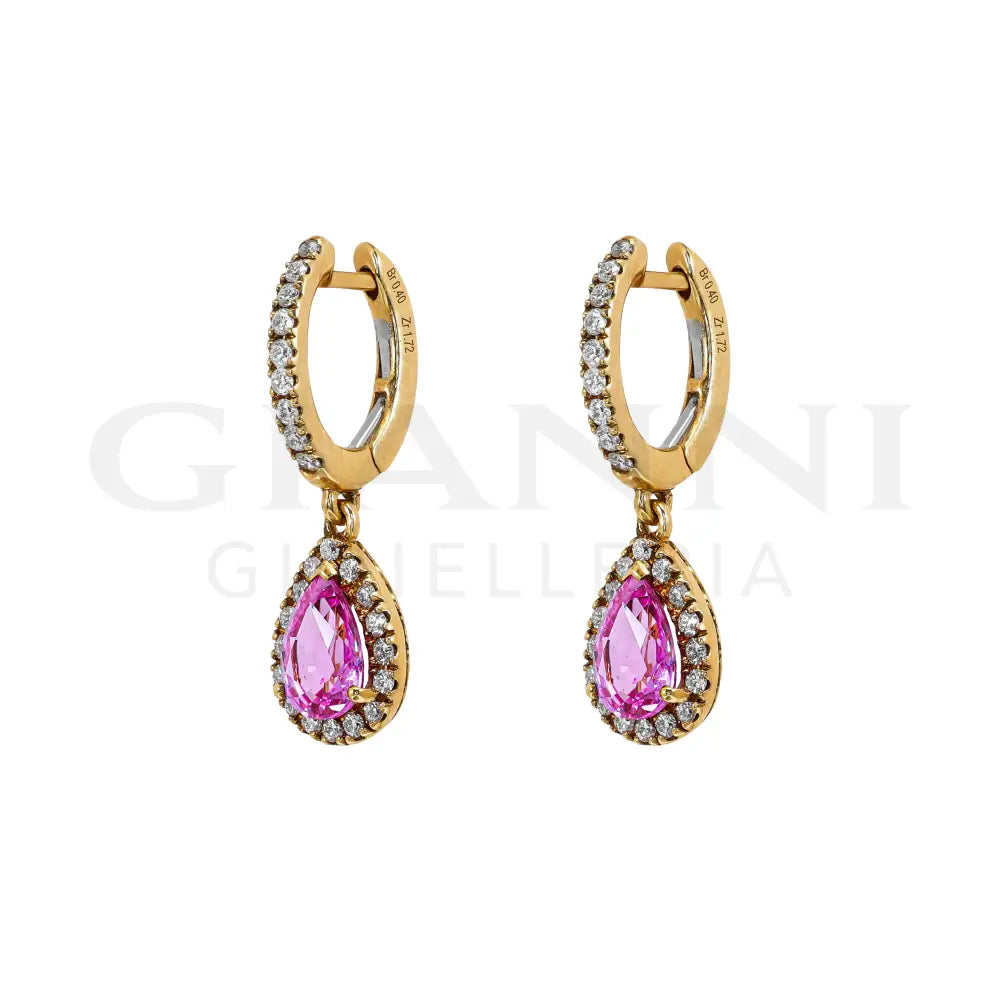 Orecchini Crivelli - Pendenti in Oro Rosa con Diamanti e Zaffiri Rosa Orecchini