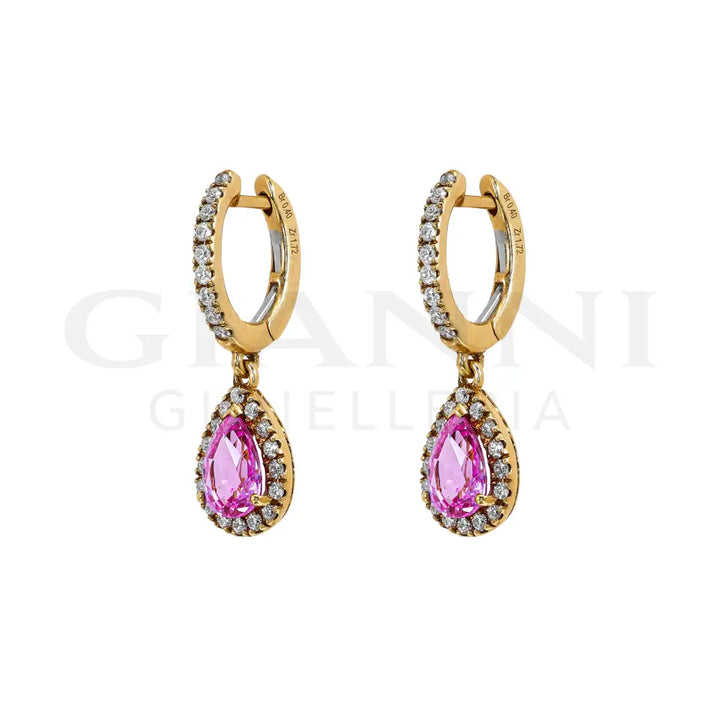 Orecchini Crivelli - Pendenti in Oro Rosa con Diamanti e Zaffiri Rosa Orecchini