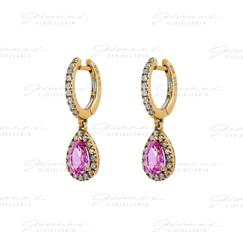 Orecchini Crivelli - Pendenti in Oro Rosa con Diamanti e Zaffiri Rosa Orecchini