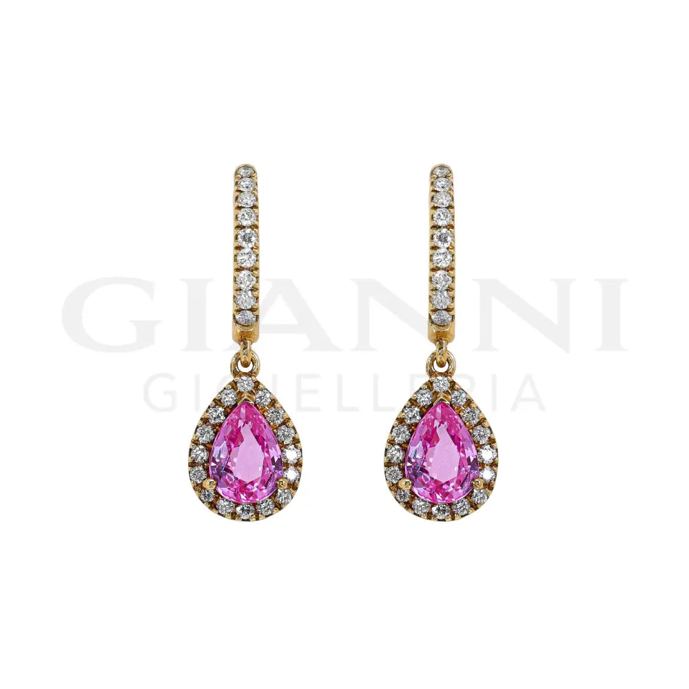 Orecchini Crivelli - Pendenti in Oro Rosa con Diamanti e Zaffiri Rosa Orecchini