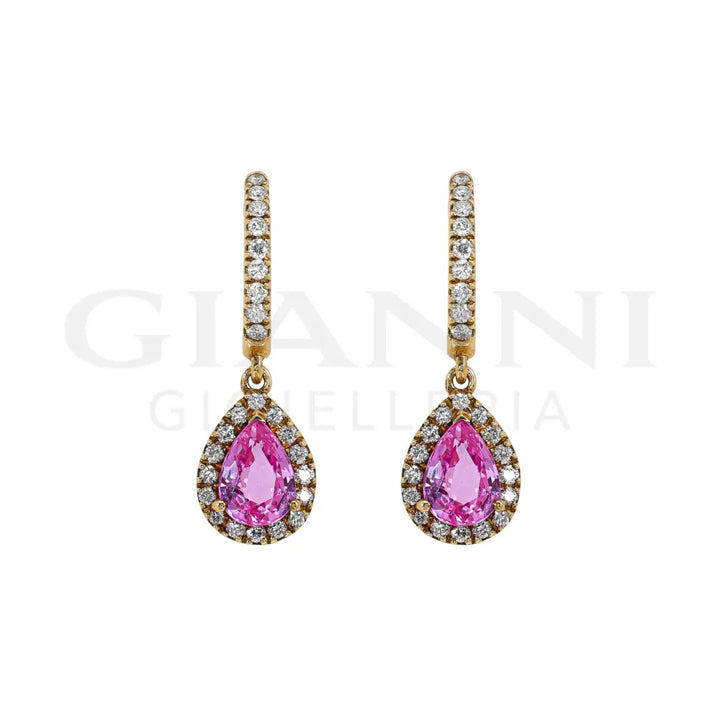 Orecchini Crivelli - Pendenti in Oro Rosa con Diamanti e Zaffiri Rosa Orecchini