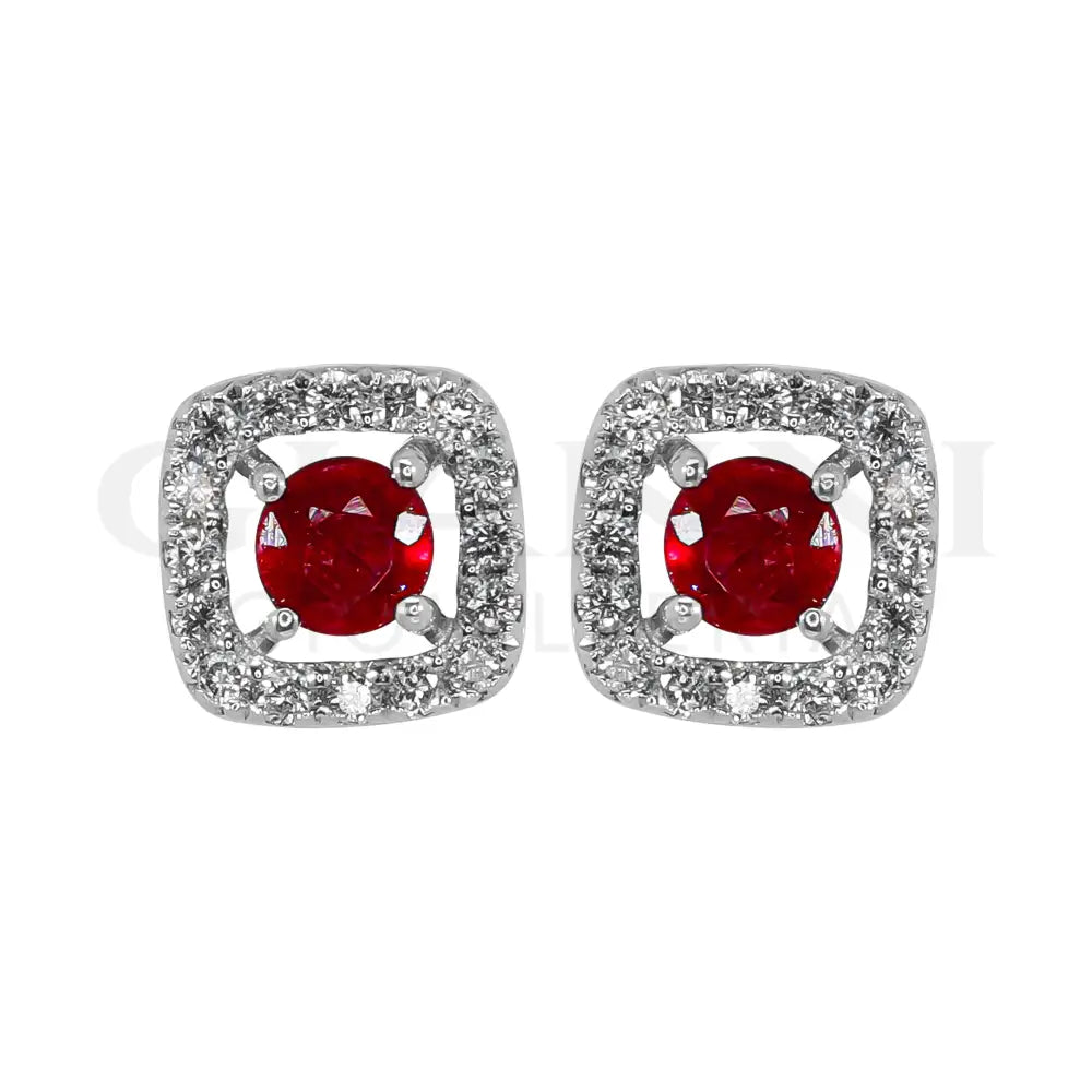 Orecchini Crivelli - Rubino con contorno di Diamanti in Oro Bianco - Orecchini