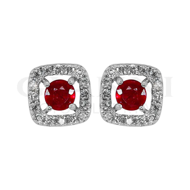 Orecchini Crivelli - Rubino con contorno di Diamanti in Oro Bianco - Orecchini