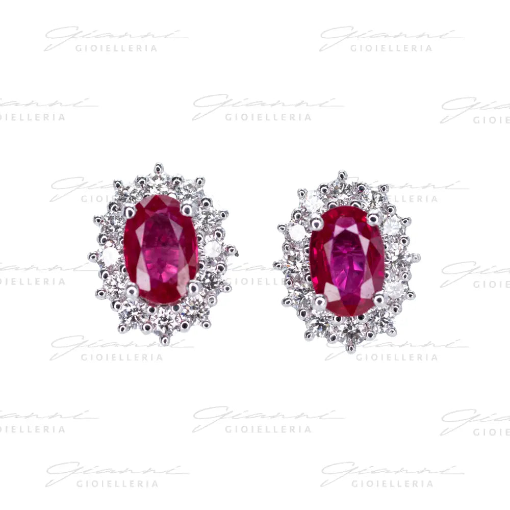 Orecchini Crivelli - Rubino taglio ovale ct. 1,03 e diamanti Orecchini