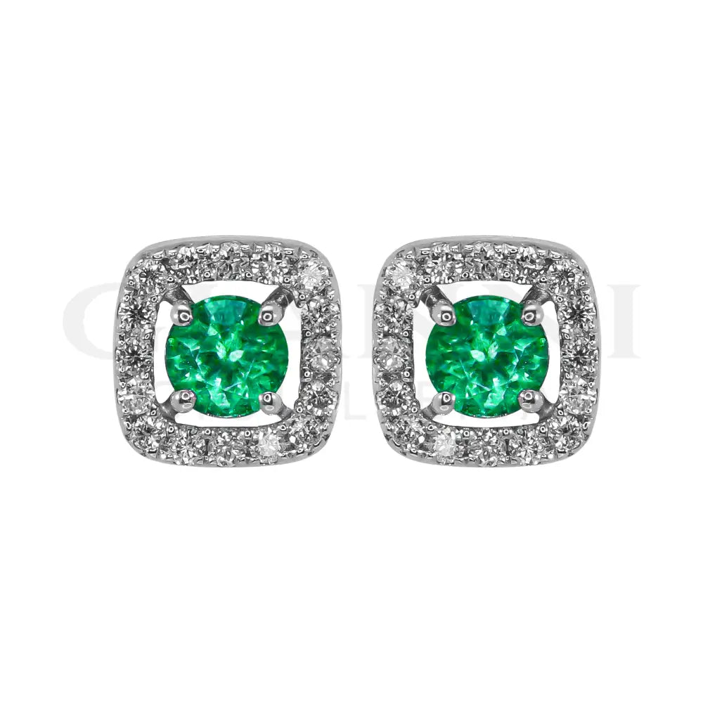 Orecchini Crivelli - Smeraldo con contorno di Diamanti in Oro Bianco - Orecchini