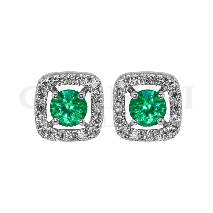 Orecchini Crivelli - Smeraldo con contorno di Diamanti in Oro Bianco - Orecchini