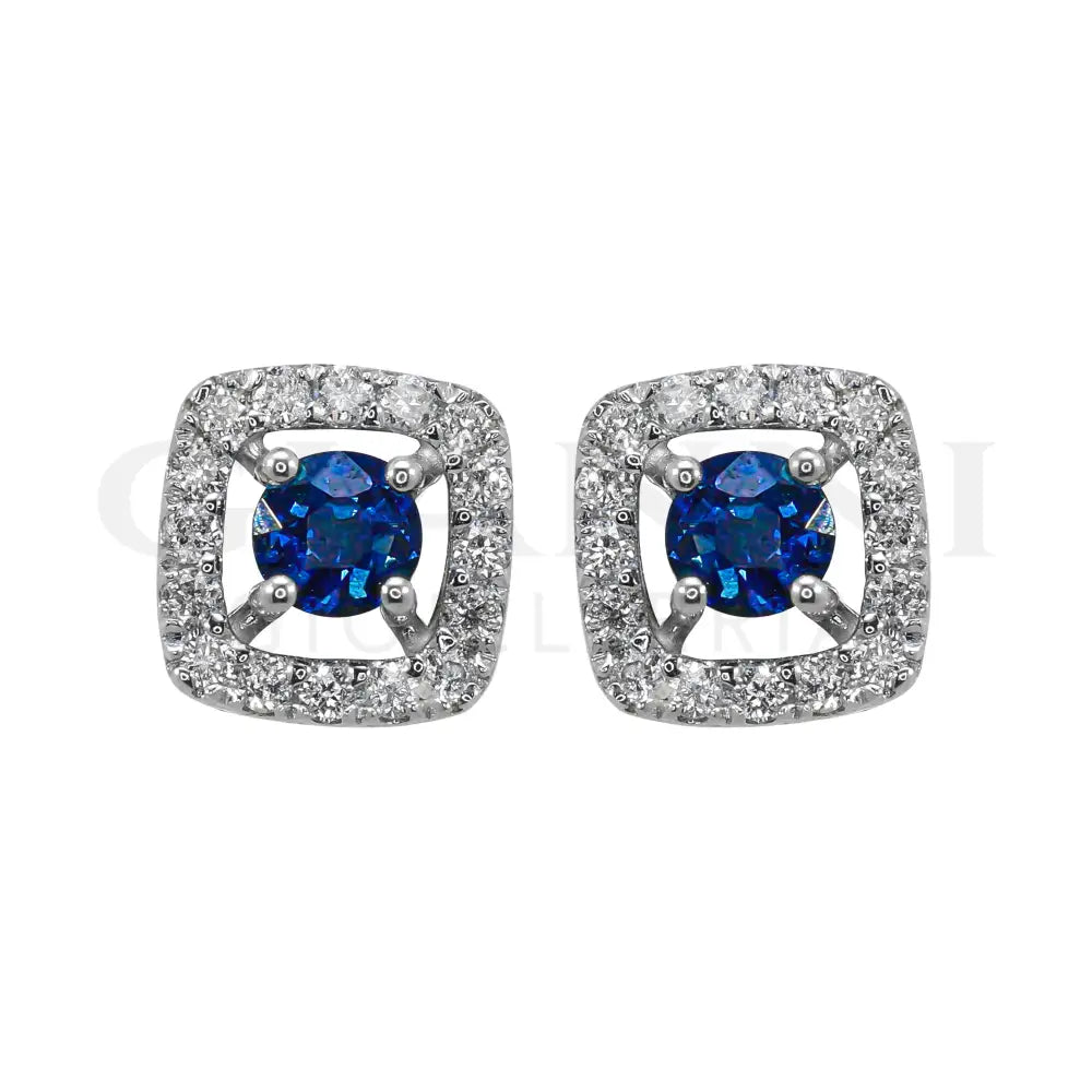 Orecchini Crivelli - Zaffiro con contorno di Diamanti in Oro Bianco Orecchini