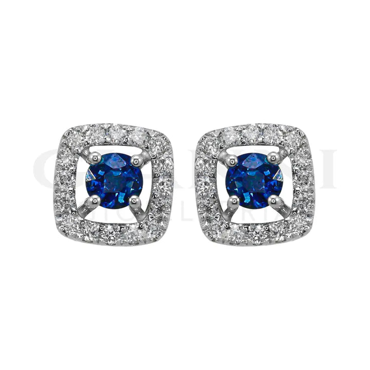 Orecchini Crivelli - Zaffiro con contorno di Diamanti in Oro Bianco Orecchini
