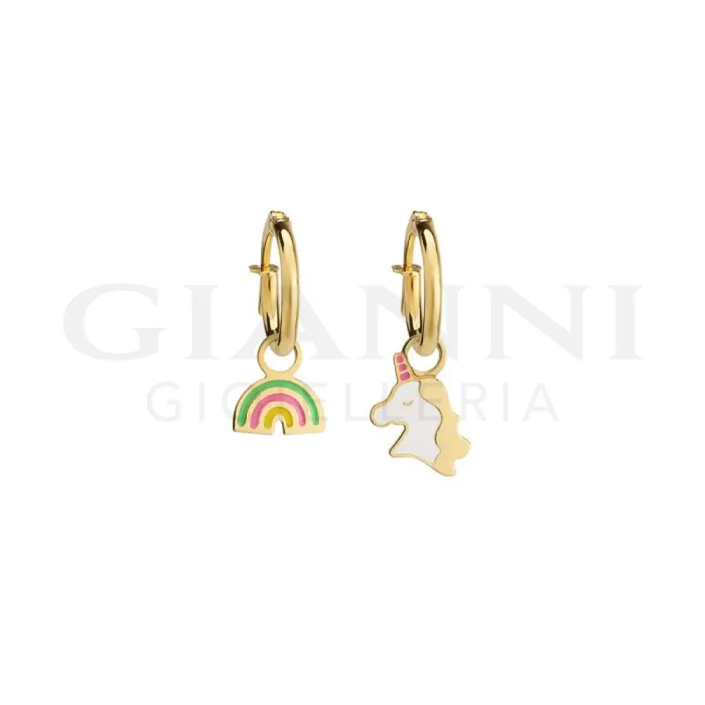 Orecchini leBebé - Cerchietto Toys in oro giallo con arcobaleno e unicorno - Orecchini
