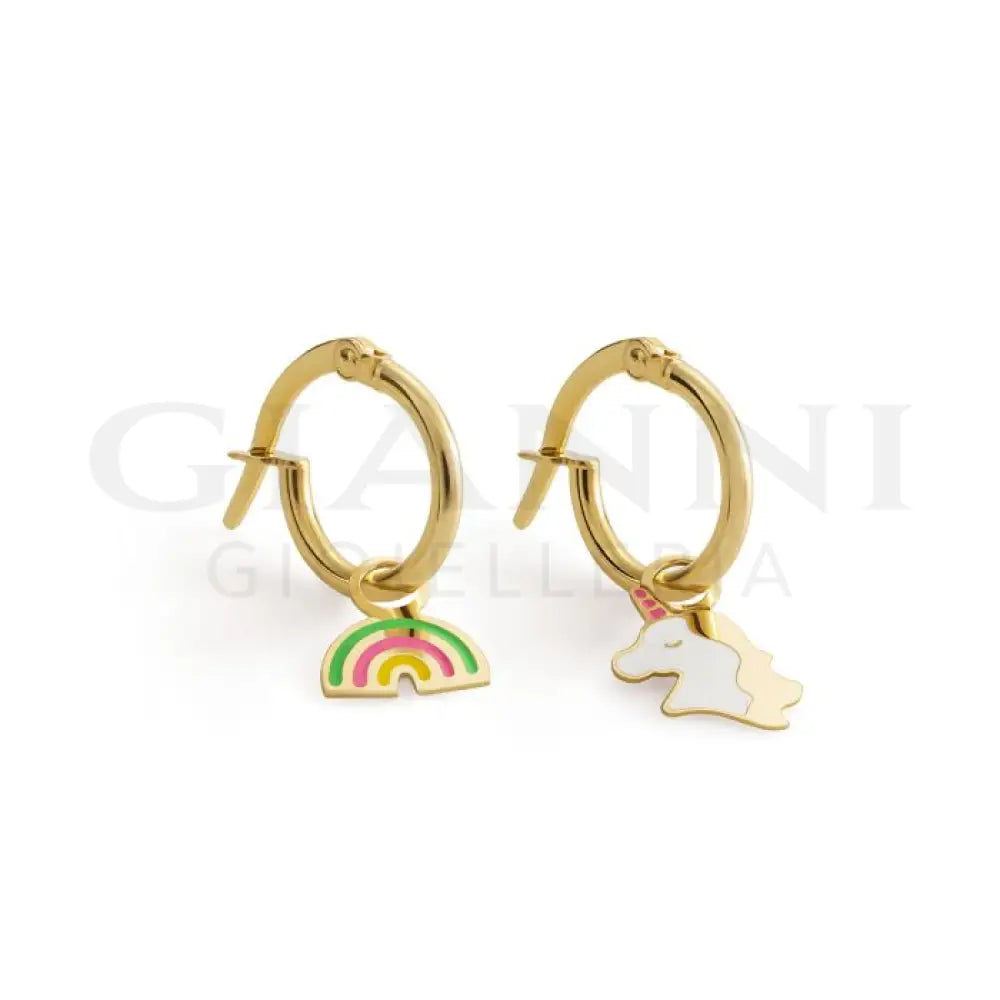 Orecchini leBebé - Cerchietto Toys in oro giallo con arcobaleno e unicorno - Orecchini