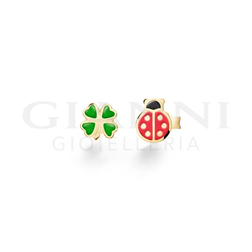 Orecchini leBebé - Fortuna con coccinella o e quadrifoglio in oro giallo - Orecchini