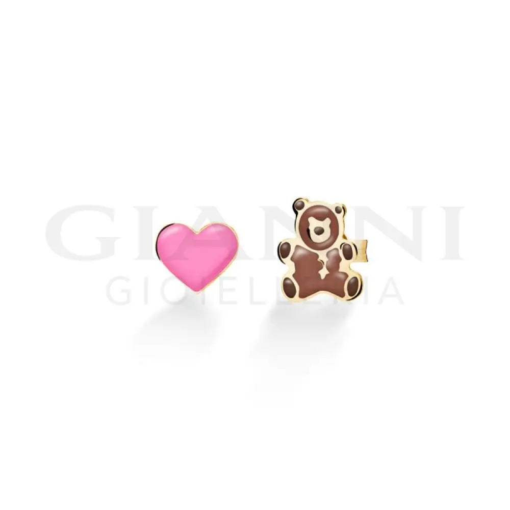 Orecchini leBebé - Toys con cuore e orsetto in oro giallo - Orecchini