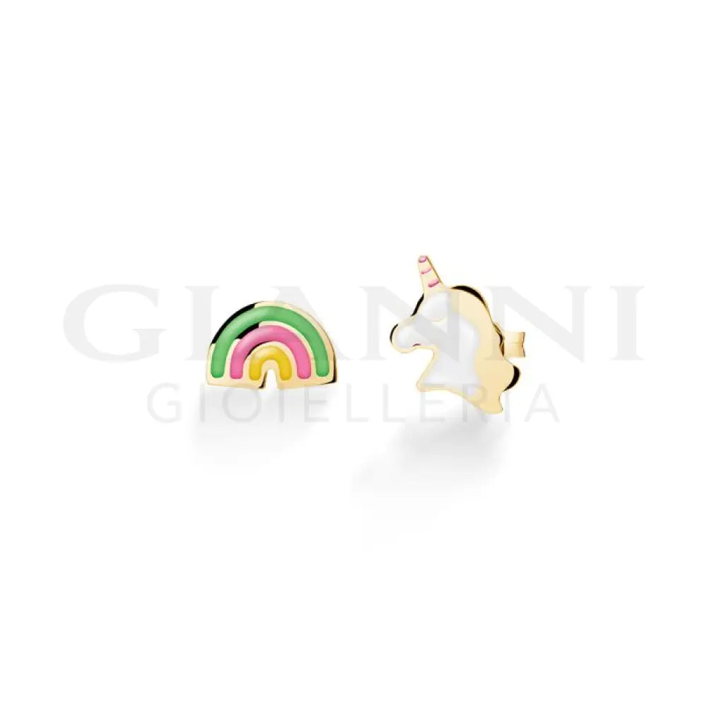 Orecchini leBebé - Toys con unicorno e arcobaleno in oro giallo - Orecchini