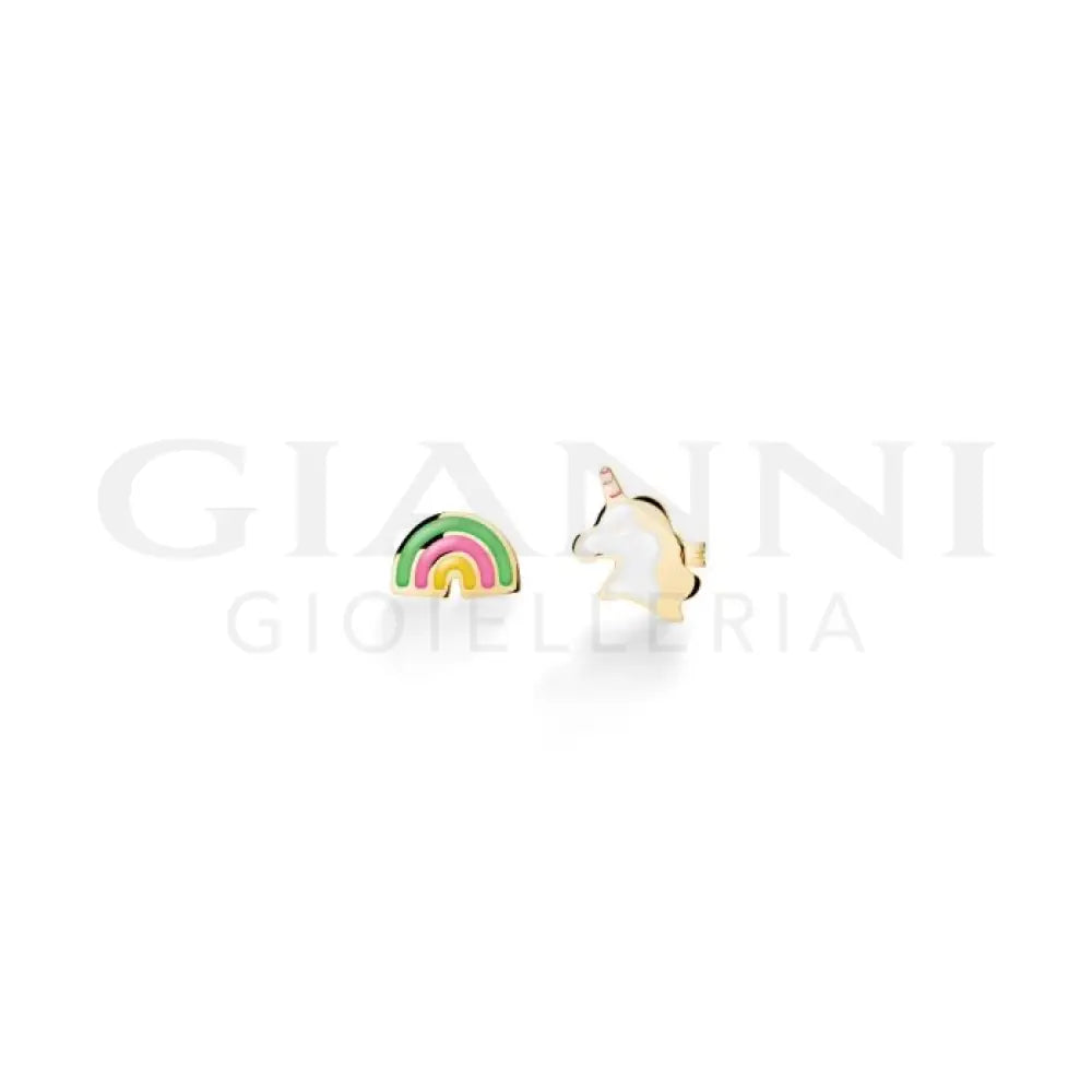 Orecchini leBebé - Toys con unicorno e arcobaleno in oro giallo - Orecchini
