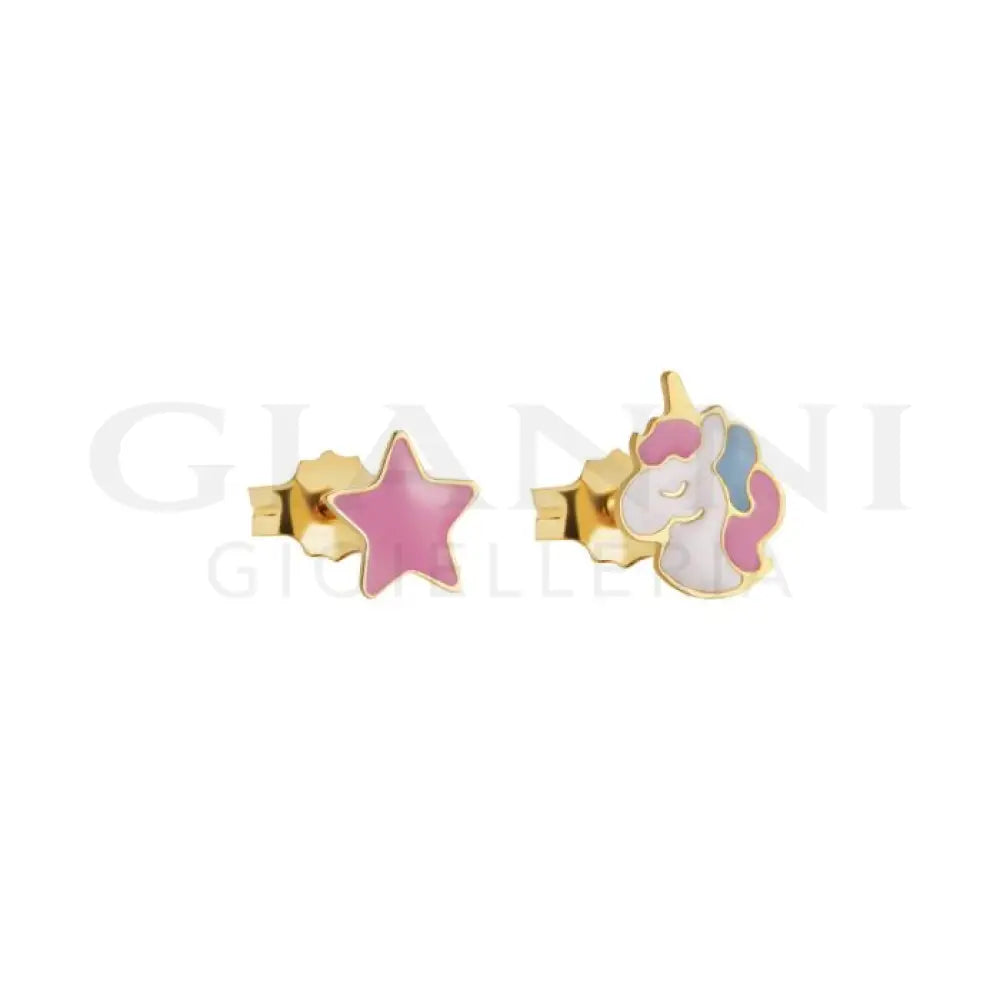 Orecchini leBebé - Toys in oro giallo con unicorno e stellina - Orecchini