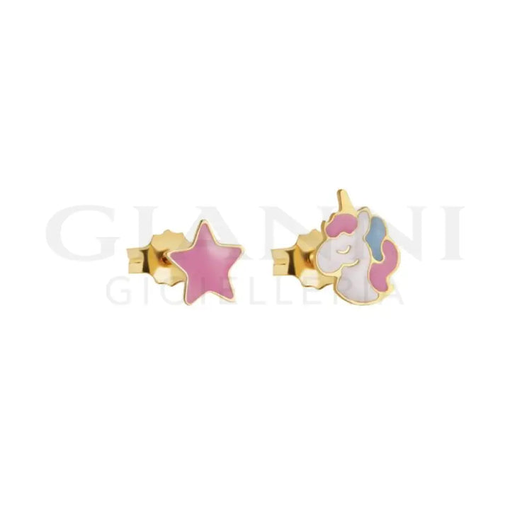 Orecchini leBebé - Toys in oro giallo con unicorno e stellina - Orecchini