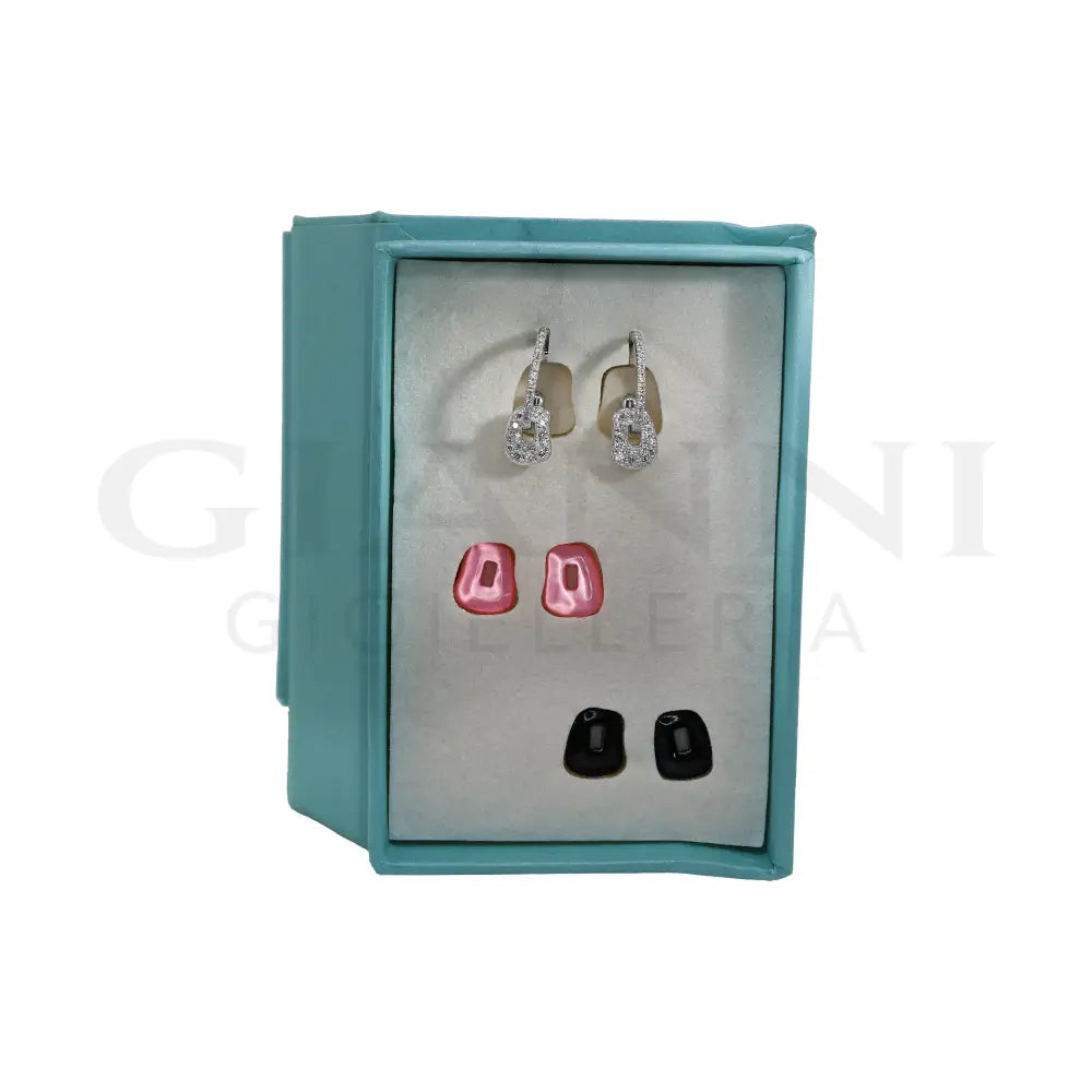 Orecchini Mattioli - Mini Puzzle in Oro Bianco con Coppie di Elementi Colorati - Orecchini