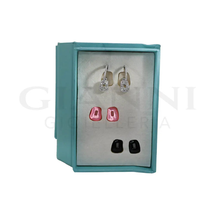 Orecchini Mattioli - Mini Puzzle in Oro Bianco con Coppie di Elementi Colorati - Orecchini