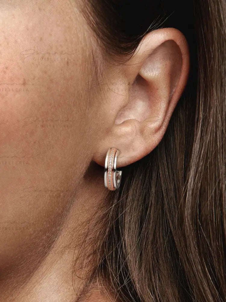 Orecchini Pandora - Cerchio Aperto Bicolore Logo e Pavè Orecchini