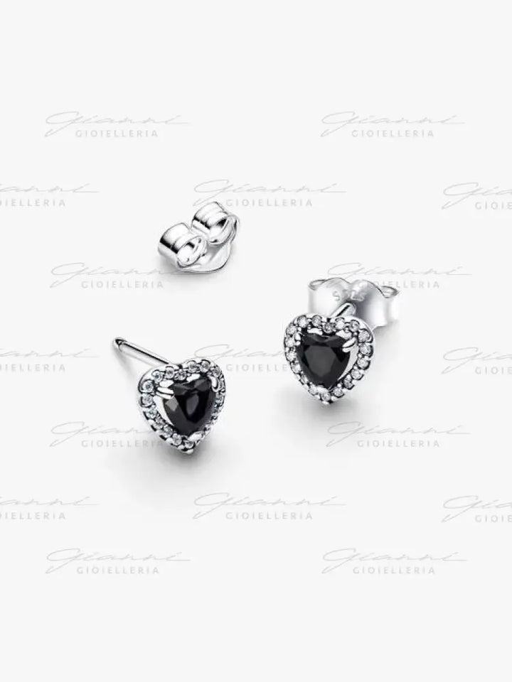 Orecchini Pandora - Cuore in Rilievo Nero Orecchini