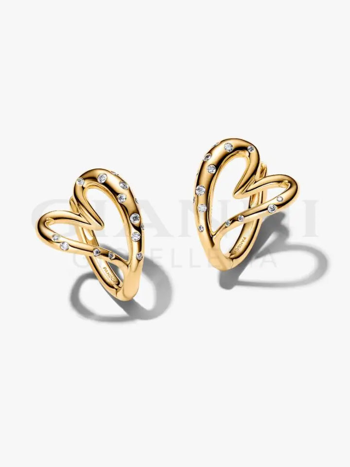Orecchini Pandora - Cuore Linea Sinuosa con Pietre Luminose - Orecchini