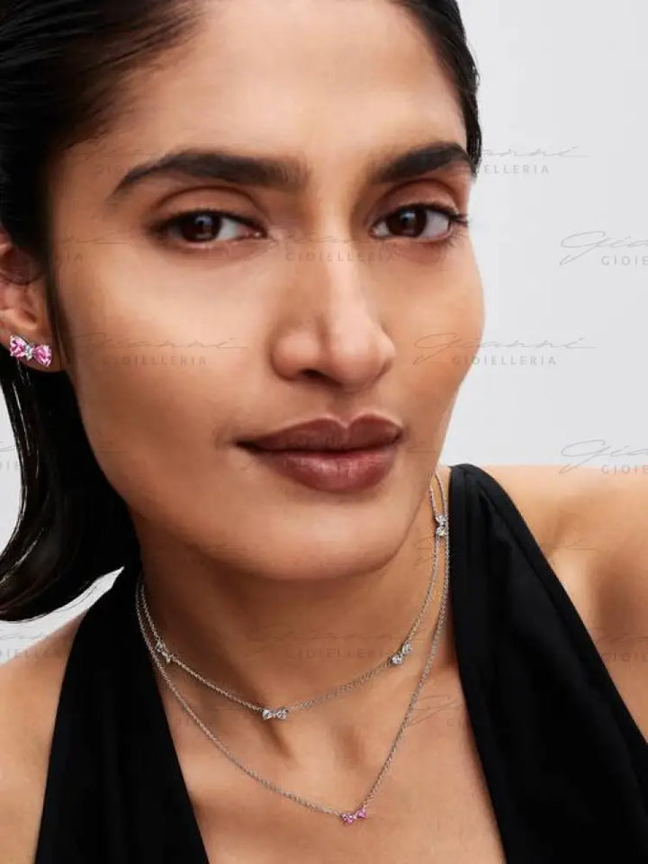 Orecchini Pandora - Fiocco Luminoso Rosa Grande Orecchini