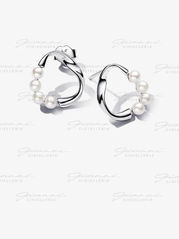 Orecchini Pandora - Linea Sinuosa Circolare con Perle d’Acqua Dolce Coltivate Orecchini