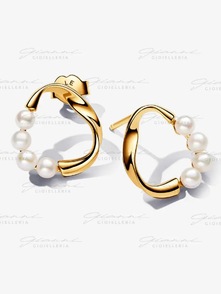 Orecchini Pandora - Linea Sinuosa Circolare con Perle d’Acqua Dolce Coltivate Orecchini