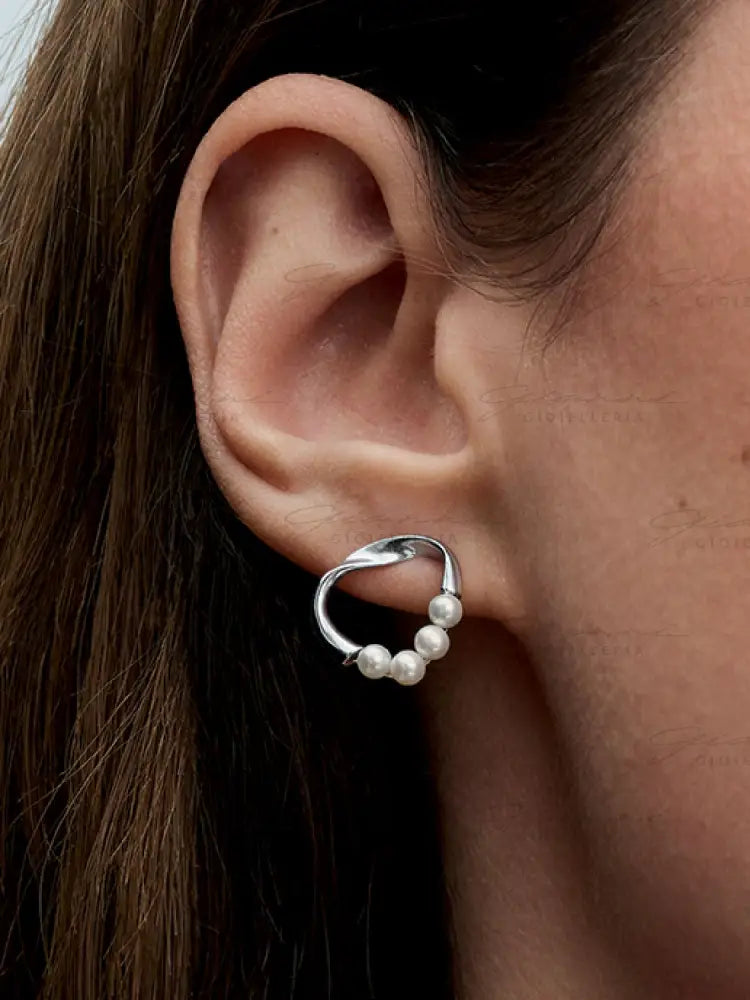 Orecchini Pandora - Linea Sinuosa Circolare con Perle d’Acqua Dolce Coltivate Orecchini
