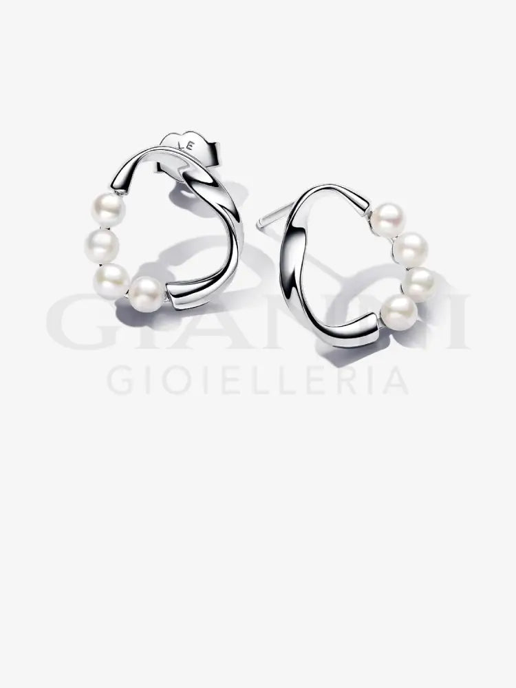 Orecchini Pandora - Linea Sinuosa Circolare con Perle d’Acqua Dolce Coltivate Orecchini