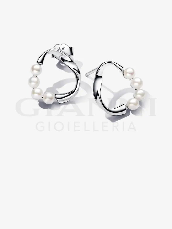 Orecchini Pandora - Linea Sinuosa Circolare con Perle d’Acqua Dolce Coltivate Orecchini