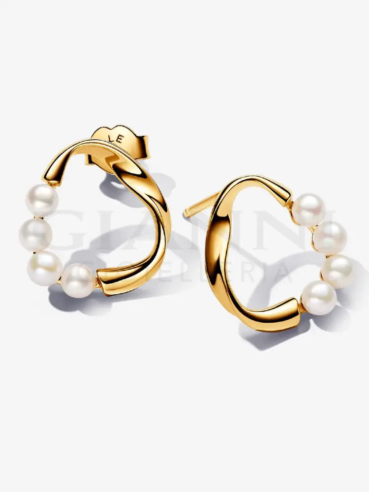 Orecchini Pandora - Linea Sinuosa Circolare con Perle d’Acqua Dolce Coltivate Orecchini